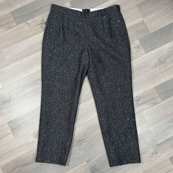 J.Crew Martie Herringbone Tweed Wool Sequin Crop Pants Trousers Black 10 - Picture 1 of 15